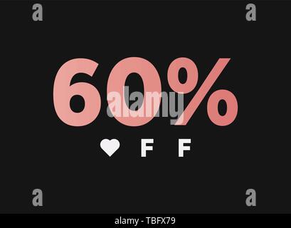 60% di sconto promozione vendita poster brillante, banner pubblicitari. Il giorno di San Valentino la vendita, vacanze convenienti tag, offerte speciali, 60% di sconto, illustrazione vettoriale - Illustrazione Vettoriale
