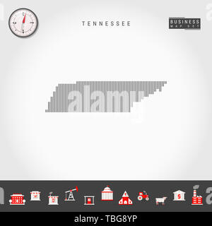 Linee verticali Modello Mappa del Tennessee. In striping semplice silhouette del Tennessee. Bussola realistiche. Infografico Business icone. Foto Stock