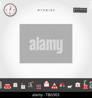 Linee verticali Modello Mappa del Wyoming. In striping semplice silhouette del Wyoming. Bussola realistiche. Infografico Business icone. Foto Stock