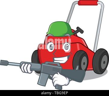 Tosaerba dell esercito in una forma mascotte Illustrazione Vettoriale