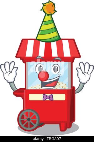 Clown popcron macchina nella colonna cartoon Illustrazione Vettoriale