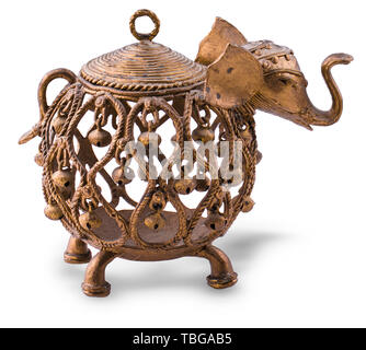 L'elefante indiano con campane candelabro in metallo. Foto Stock