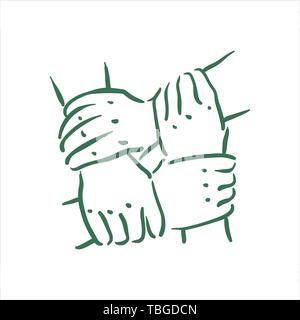 Vettore disegnato a mano le mani del team illustrazione su sfondo bianco Illustrazione Vettoriale