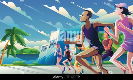 Maratona di tema in esecuzione tecnica Illustrazione Vettoriale
