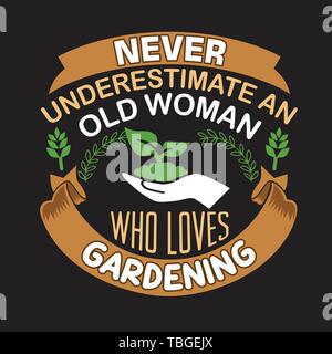 Preventivo di giardinaggio. Non sottovalutare mai una vecchia donna che ama il giardinaggio Illustrazione Vettoriale