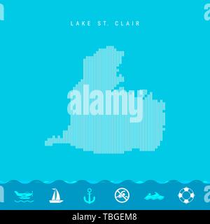 Vettore di linee verticali Modello Mappa del lago di St. Clair, uno dei laghi del Nord America. In striping semplice silhouette del lago St Clair. Bagnino, Waterc Illustrazione Vettoriale