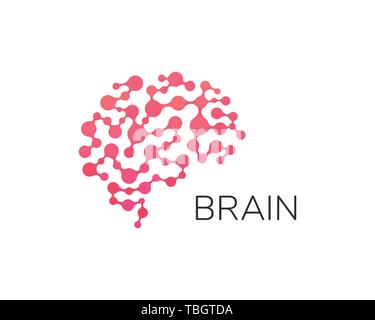 Cervello umano logo. Rete neurale, memoria atlas, minimal design logo vettoriale. Intelligenza artificiale. Cervello digitale Illustrazione Vettoriale
