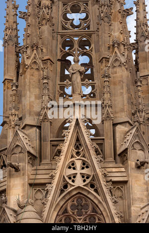 Dettaglio della cattedrale gotica di Santa Croce e di Santa Eulalia (Catedral de la Santa Cruz y Santa Eulalia) a Barcellona, in Catalogna, Spagna - 13th, Foto Stock