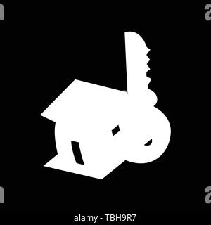 Chiave di casa glifo icona Vettore - su uno sfondo nero Illustrazione Vettoriale