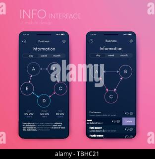 La grafica vettoriale infographics mobile con tre e cinque opzioni. Modello per la creazione di applicazioni mobili, layout di flusso di lavoro, diagramma, banner, web Illustrazione Vettoriale