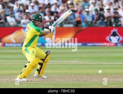 Australia capitano Aaron Finch raggiunge il suo mezzo secolo eseguiti durante la ICC Cricket World Cup group stage corrispondono a Bristol County Ground. Foto Stock