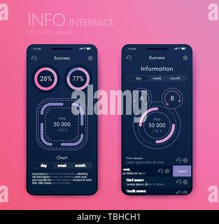 La grafica vettoriale infographics mobile con tre e due opzioni. Modello per la creazione di applicazioni mobili, layout di flusso di lavoro, diagramma, banner, web Illustrazione Vettoriale