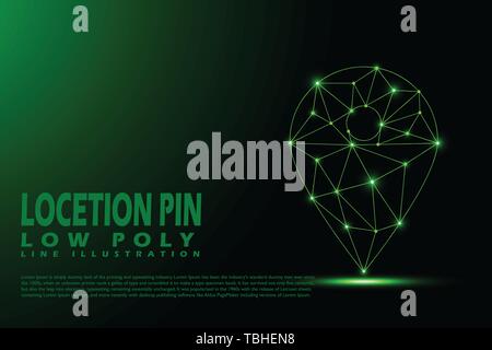 Posizione poligonale pin - Bassa poli stile di linea illustrazione - Luce verde concept Illustrazione Vettoriale