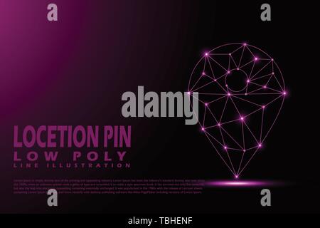 Posizione poligonale pin - Bassa poli stile di linea illustrazione - viola il concetto di Luce Illustrazione Vettoriale