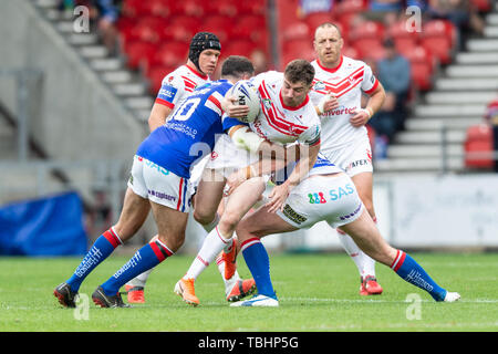 1 giugno 2019 , totalmente Wicked Stadium, St Helens, Inghilterra; Coral Challenge Cup 2019, Quarti di Finale , St Helens vs Wakefield Trinity ; Mark Percival di St Helens Credito: Richard Long/news immagini Foto Stock