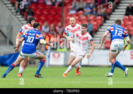 1 giugno 2019 , totalmente Wicked Stadium, St Helens, Inghilterra; Coral Challenge Cup 2019, Quarti di Finale , St Helens vs Wakefield Trinity ; Mark Percival di St Helens Credito: Richard Long/news immagini Foto Stock