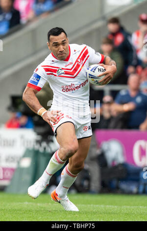 1 giugno 2019 , totalmente Wicked Stadium, St Helens, Inghilterra; Coral Challenge Cup 2019, Quarti di Finale , St Helens vs Wakefield Trinity ; Zeb Taia di St Helens Credito: Richard Long/news immagini Foto Stock