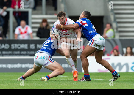 1 giugno 2019 , totalmente Wicked Stadium, St Helens, Inghilterra; Coral Challenge Cup 2019, Quarti di Finale , St Helens vs Wakefield Trinity ; Mark Percival di St Helens Credito: Richard Long/news immagini Foto Stock