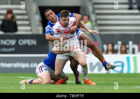 1 giugno 2019 , totalmente Wicked Stadium, St Helens, Inghilterra; Coral Challenge Cup 2019, Quarti di Finale , St Helens vs Wakefield Trinity ; Mark Percival di St Helens Credito: Richard Long/news immagini Foto Stock