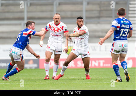 1 giugno 2019 , totalmente Wicked Stadium, St Helens, Inghilterra; Coral Challenge Cup 2019, Quarti di Finale , St Helens vs Wakefield Trinity ; Dominique Peryoux di St Helens Credito: Richard Long/news immagini Foto Stock