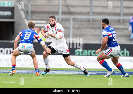 1 giugno 2019 , totalmente Wicked Stadium, St Helens, Inghilterra; Coral Challenge Cup 2019, Quarti di Finale , St Helens vs Wakefield Trinity ; Alex Walmsley di St Helens Credito: Richard Long/news immagini Foto Stock