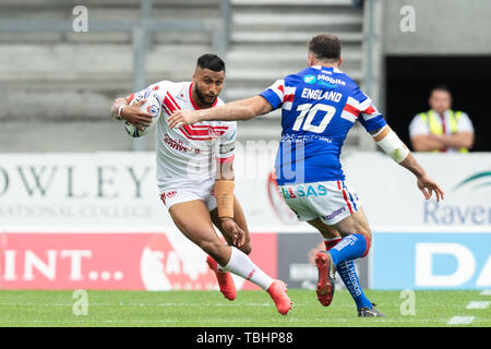 1 giugno 2019 , totalmente Wicked Stadium, St Helens, Inghilterra; Coral Challenge Cup 2019, Quarti di Finale , St Helens vs Wakefield Trinity ; Dominique Peryoux di St Helens Credito: Richard Long/news immagini Foto Stock