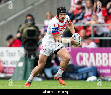 1 giugno 2019 , totalmente Wicked Stadium, St Helens, Inghilterra; Coral Challenge Cup 2019, Quarti di Finale , St Helens vs Wakefield Trinity ; Jonny Lomax di St Helens Credito: Richard Long/news immagini Foto Stock