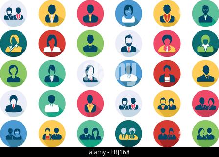 Avatar piatto set di icone - Colorate icone vettoriali persone Illustrazione Vettoriale