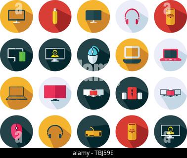 Segno di computer icon set - calcolatore vettoriale accessori icona piatta Illustrazione Vettoriale