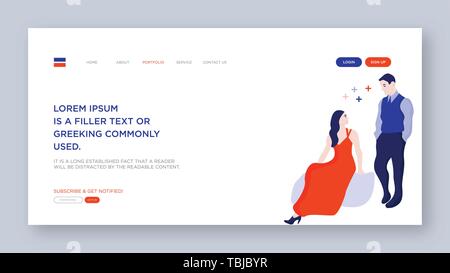 Landing page modello. Pagina iniziale per il sito web di incontri - illustrazione vettoriale Illustrazione Vettoriale