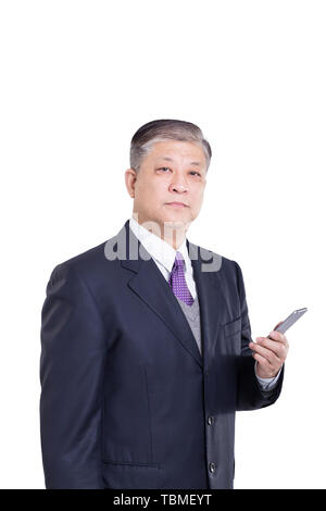 Il gesto e posa di vecchio uomo d'affari asiatici Foto Stock
