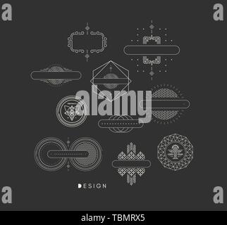 Line art design per gli inviti, poster, badge. Elemento lineare. Stile geometrico. Elegante e lussuoso design modello. Illustrazione Vettoriale. Illustrazione Vettoriale