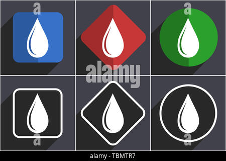 Water drop set di design piatto web icone in 6 opzioni Foto Stock