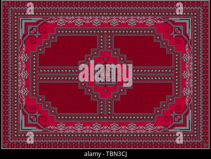Lussuoso con tappeto rosso e sfumature di Borgogna con motivi etnici in beige e toni di grigio Illustrazione Vettoriale