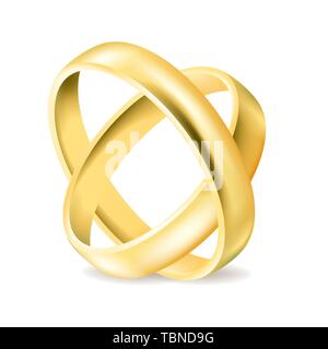 Oro due anelli di fidanzamento isolati su sfondo bianco Illustrazione Vettoriale