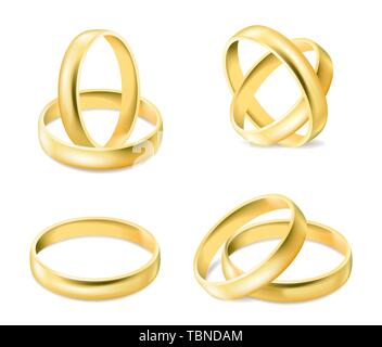 Set di oro gli anelli di fidanzamento isolati su sfondo bianco Illustrazione Vettoriale