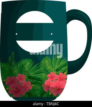 La tazza con fiori tropicali stampare Illustrazione Vettoriale