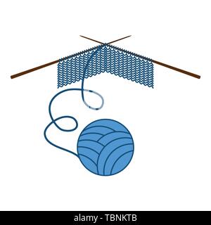 Progetto di lavorazione a maglia in corso. Un pezzo di maglia con aghi di tessitura. Illustrazione Vettoriale Illustrazione Vettoriale