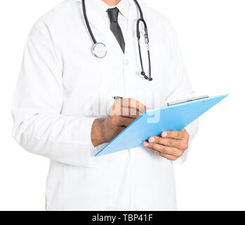 Close up dei maschi di medico di medicina sulla scrittura di appunti. Settore medicale e della salute concetto Foto Stock
