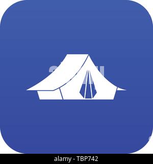 Tenda da campeggio icona blu digitale Illustrazione Vettoriale