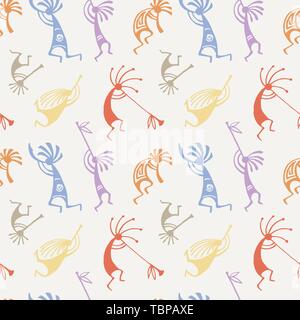 Disegnata a mano Kokopelli pattern senza giunture Illustrazione Vettoriale