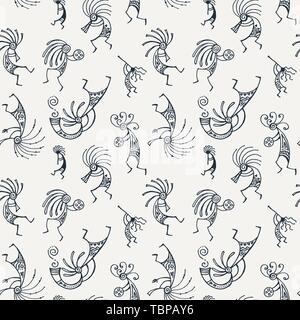 Disegnata a mano Kokopelli pattern senza giunture Illustrazione Vettoriale