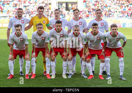 Gdynia, Polonia, 2° giu, 2019:la squadra nazionale della Polonia U-20 che posano per una foto prima di iniziare la partita FIFA U-20 World Cup match tra Italia e Polonia (round di 16) a Gdynia. (Punteggio finale; Italia 1:0 Polonia ) Credito: Tomasz Zasinski / Alamy Live News Foto Stock