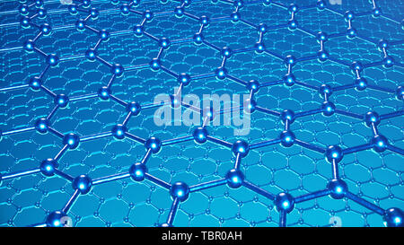 3d illustrazione struttura del grafene o superficie di carbonio, abstract nanotecnologie esagonale forma geometrica di close-up, concetto atomico grafene Foto Stock