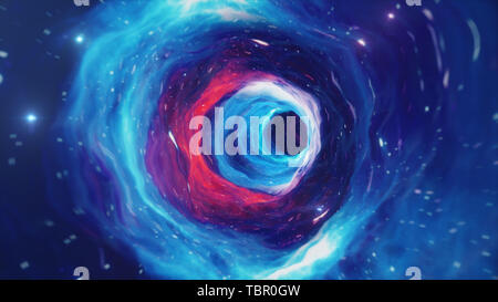 3D illustrazione tunnel o wormhole, tunnel che può collegare un universo con un'altra. Velocità astratta ordito tunnel nello spazio, wormhole o buco nero Foto Stock