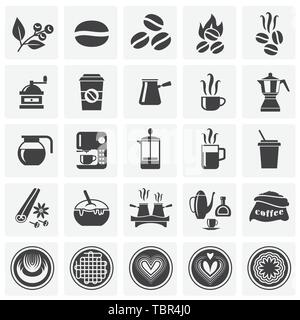 Coffe icone correlate impostato su sfondo per progettazione grafica e web. Illustrazione semplice. Concetto di Internet il simbolo per il sito web o il pulsante mobile app. Illustrazione Vettoriale