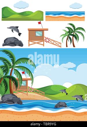Set di spiaggia scene illustrazione Illustrazione Vettoriale