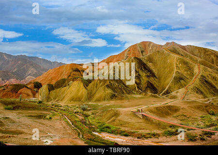 Danxia colorati, Zhangye Geoparco nazionale Foto Stock