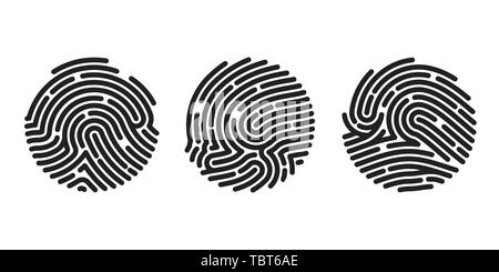 Set di cerchio le icone di impronte digitali design per l'applicazione. Finger Print scansione piana. Illustrazione di vettore isolato su sfondo bianco Illustrazione Vettoriale