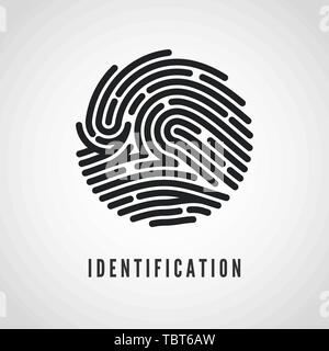 Cerchio di impronte digitali design icona per l'applicazione. Finger Print scansione piana. Illustrazione di vettore isolato su sfondo bianco Illustrazione Vettoriale